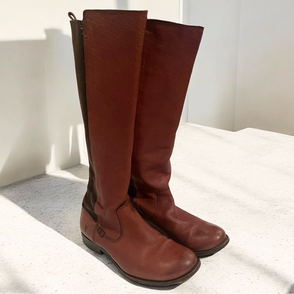 FRYE Molly Gore Brown Leather Riding Boots Size 6.5b